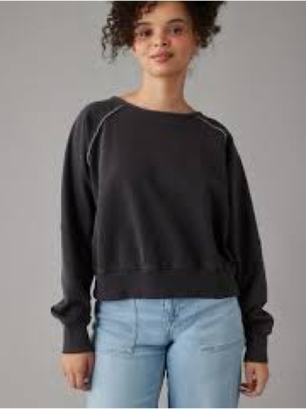 American Eagle Outfitters Black Crewneck Sweatshirt Open-Back